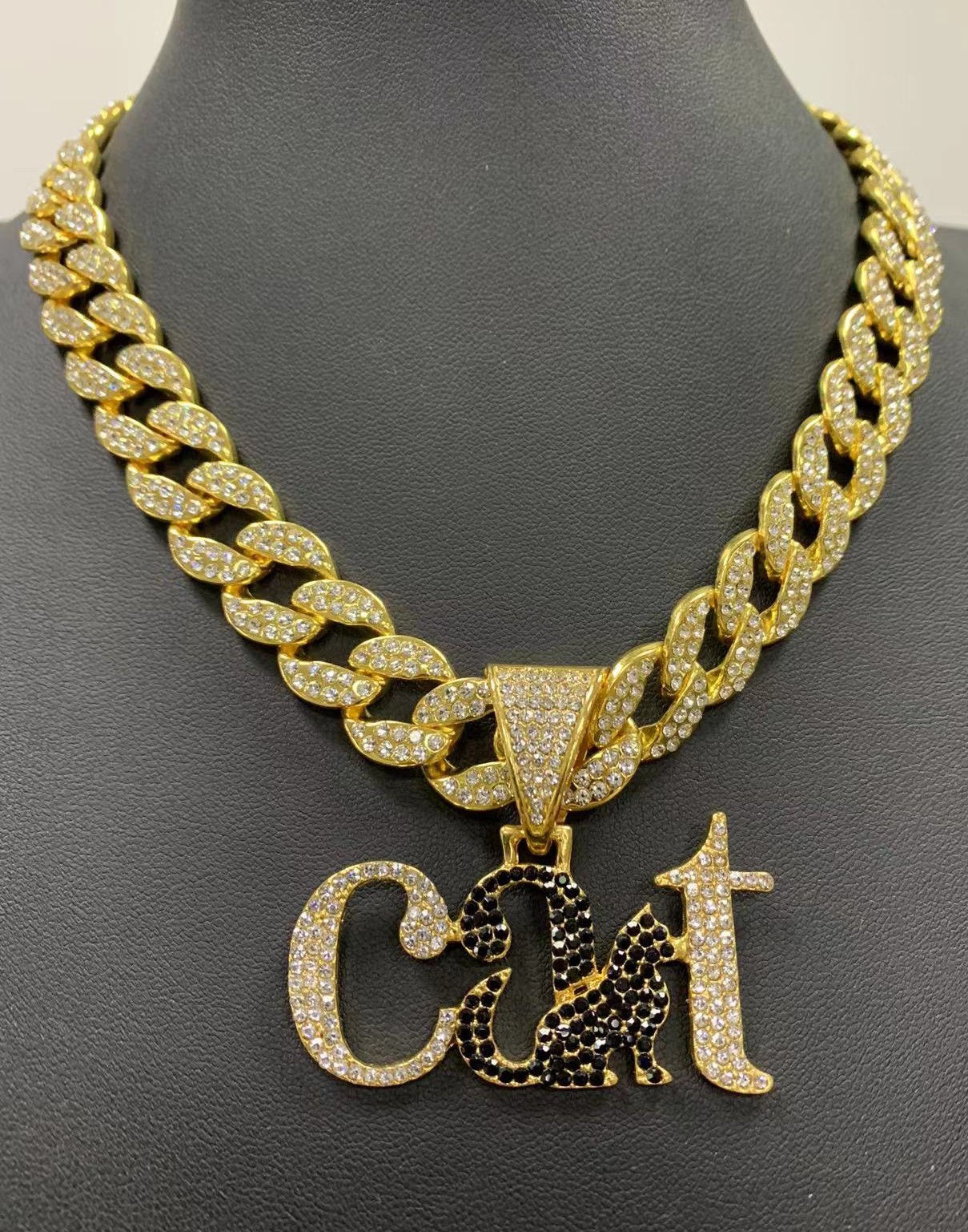 Europa y América hip hop diamante completo creativo carta gato animal colgante cubano collar fresco de los hombres de moda hip hop Accesorios image 8