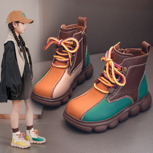 Girls' Boots Genuine Leather 2025 New Autumn and Winter Velvet Short Boots Warm Single Boots Retro Kidsren's Boots Trendy Style