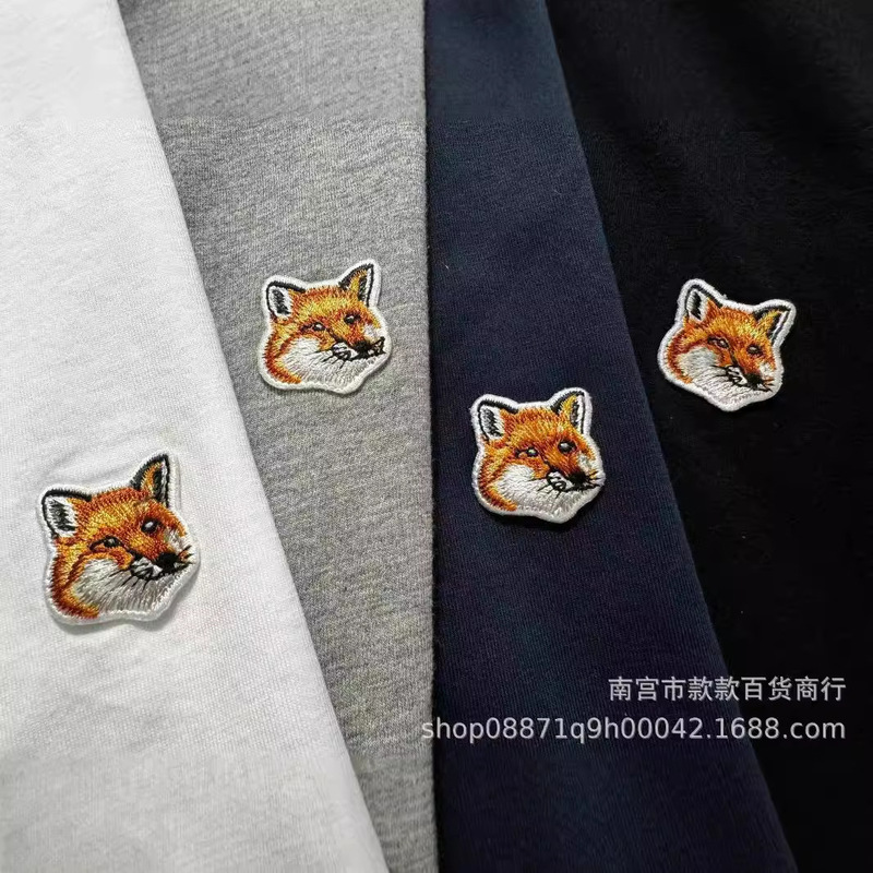 Little Fox Head Embroider Normcore Style Short-Sleeved T-Shirt Classic Versatile Round Neck 24 Summer Slimming Look Top French Niche