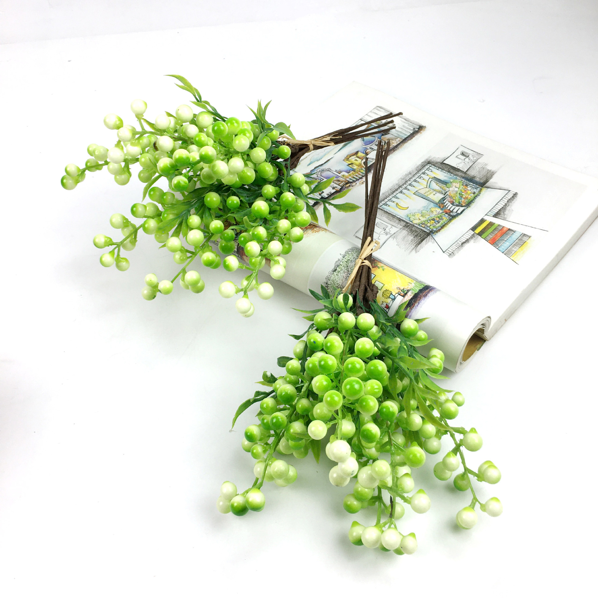 Tejido de fruta artificial Berry Blueberry Fruit 6 ramas fotografía del hogar Decoración suave arreglo floral Accesorios de paisaje