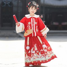 儿童汉服中式女孩拜年服雪景园林摄影服装喜庆红色汉服襦裙民族服