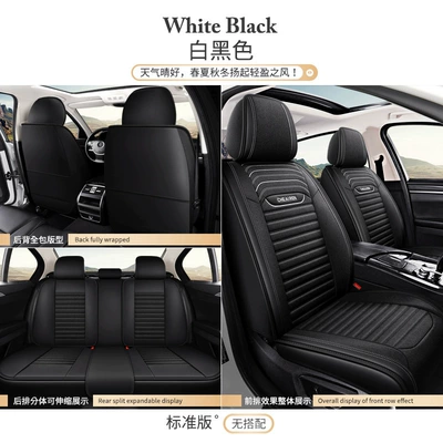 Cross-Border Wholesale Car High-Quality Linen Full-Cover 9D Car Seat Cushion, Four-Season Cushion, High-End Fabric Seat Cover, Interior Seat Cushion (Universal seat cover) - gao-sheng-linen-five-seats-white-and-black-standard-edition-111