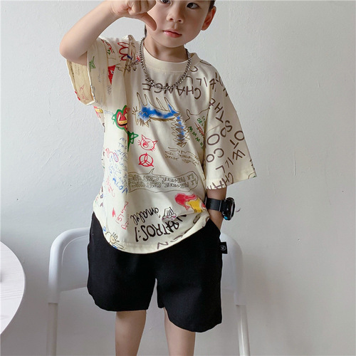 Boys summer T-shirt short-sleeved 2024 new children's summer pure cotton half-sleeved T-shirt boys trendy street tops T