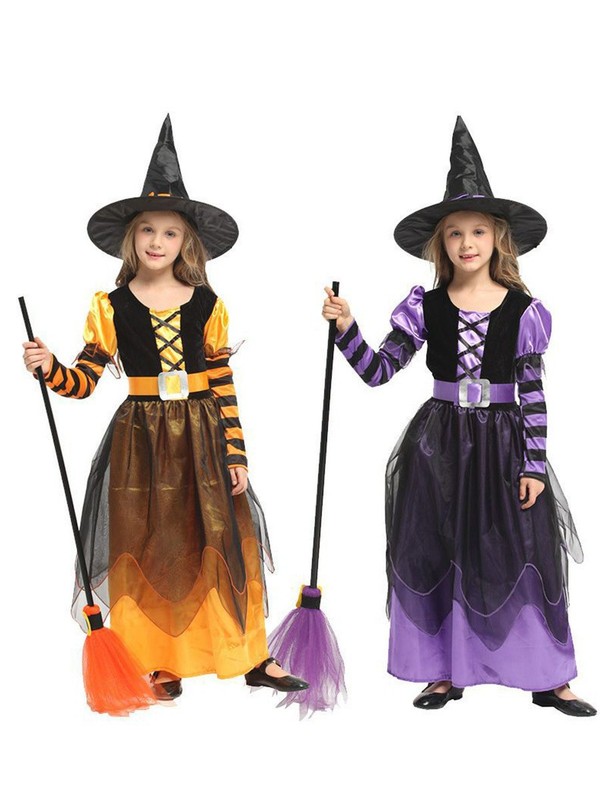 ハロウィン子供用魔女プリンセスコスチューム帽子付き仮装魔女パフォーマンスコスチューム学校ドラマパフォーマンスコスチューム|undefined
