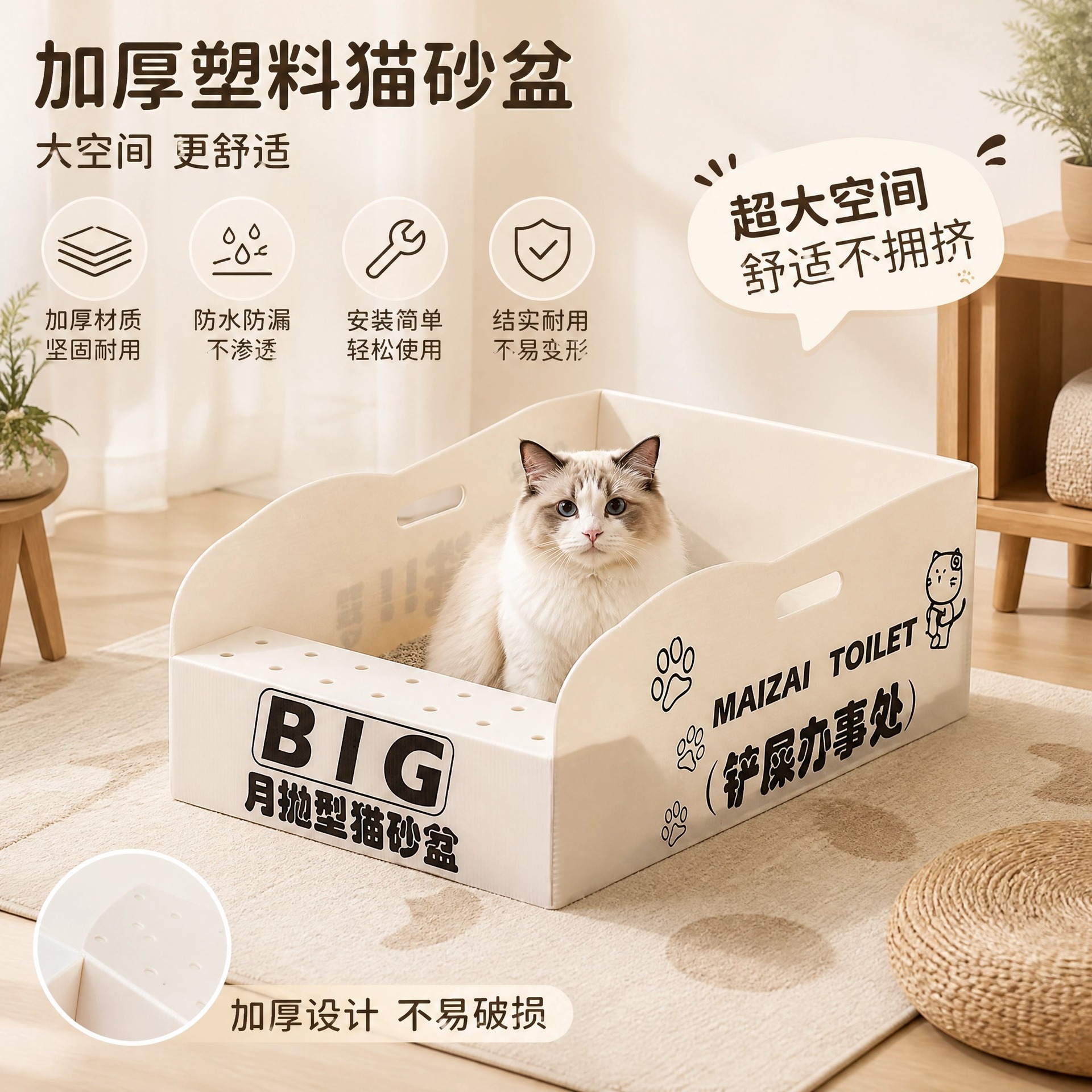 New Disposable Monthly Cat Litter Box Pp Waterproof Foldableable No-Wash Large Cat Toilet Emergency Cat Litter Box for Outings