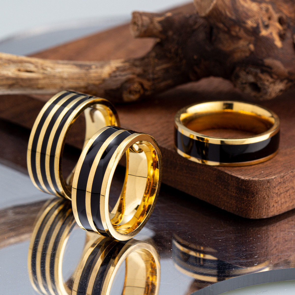 304 Stainless Steel Material Hip-Hop Punk Round Lines 304 Stainless Steel Plating Gold Plated PVD Coated Unisex Wide Band Ring Men Band Rings
