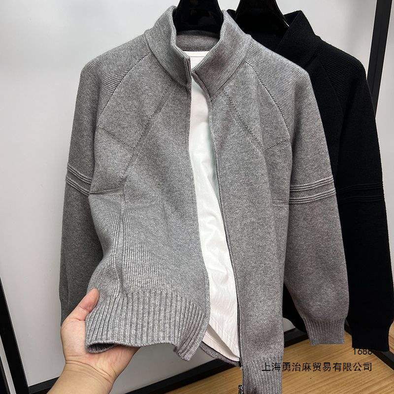 Versatile knitted cardigan zip-up sweater, new autumn/winter style, trendy, simple, retro, relaxed, loose fit, outerwear.