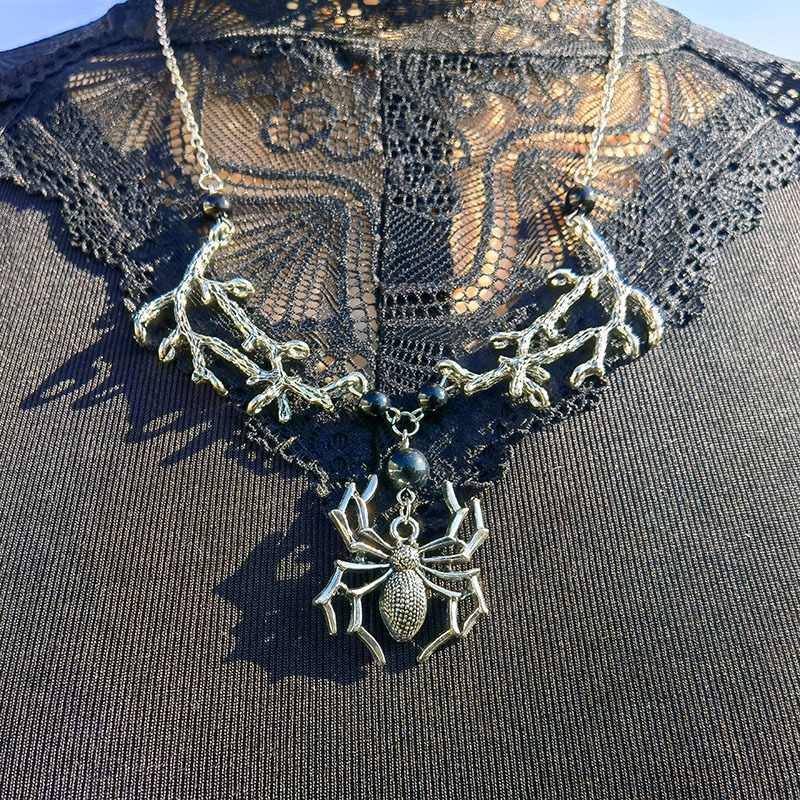 European and American ebay Explosions Overseas Gothic Witchcraft Tree Branch Neck Chain Pagan Wizard Spider Magic Crystal Bead Necklace