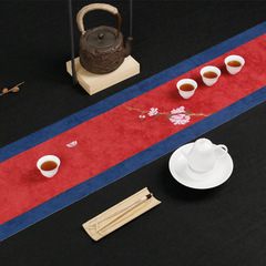2F防水鹿纖絨干泡茶席雙面桌旗布墊茶藝表演台布中式手繪布藝茶席