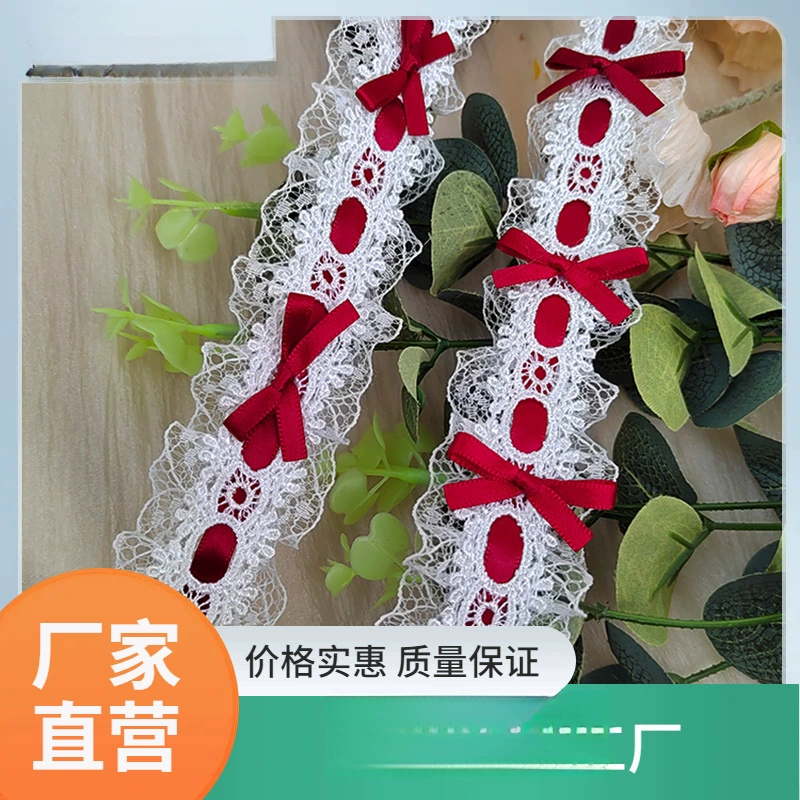 Кружево с бантом, кружево с лентой, плиссированная юбка свадебного платья, воротник-занавес, кружевные аксессуары для кукол Лолиты