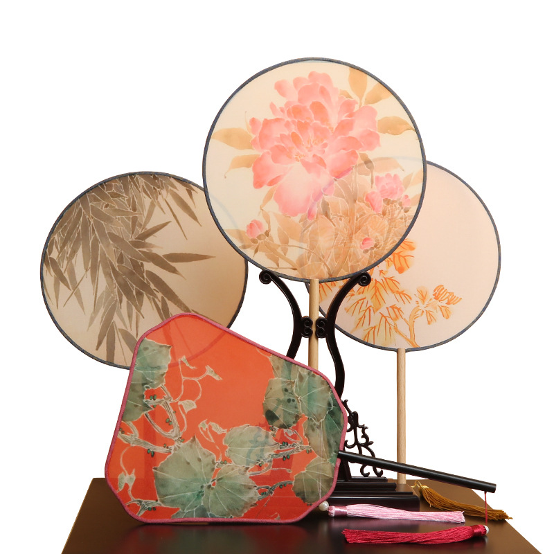 Estilo antiguo translúcido ventilador redondo estilo chino Palacio ventilador danza clásica cara de seda hecha a mano ventilador de bambú artesanía al por mayor