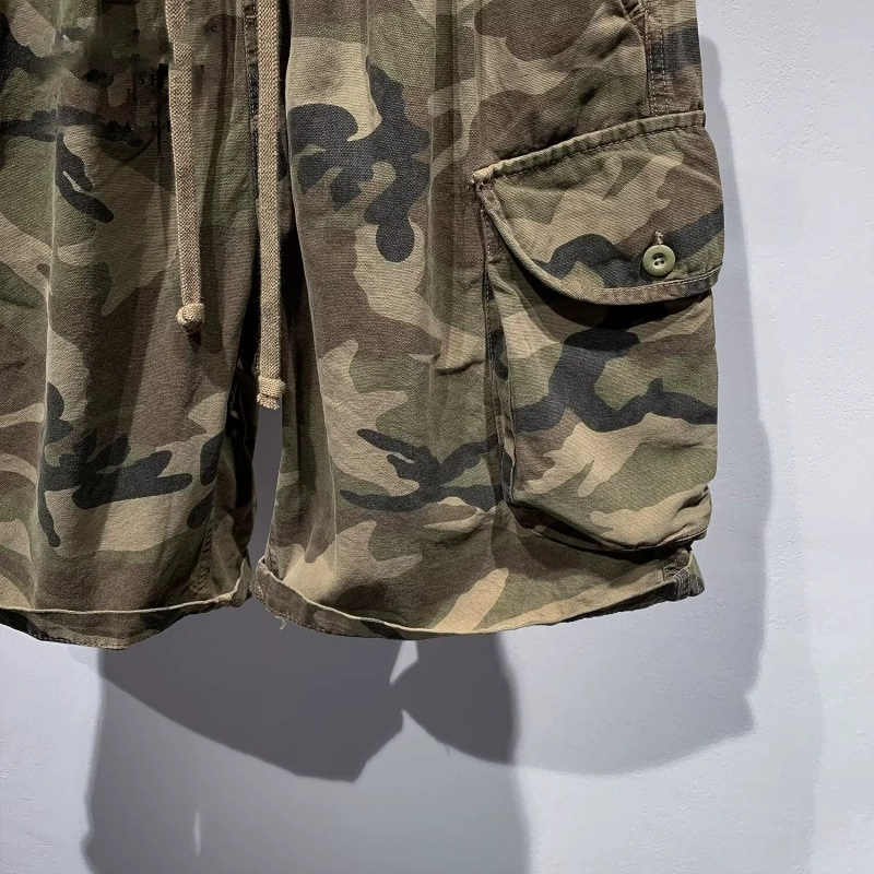 Ретро camouflage летние шорты в стиле хип-хоп, брюки для отдыха, американский стиль, оверсайз, свободный прямой крой