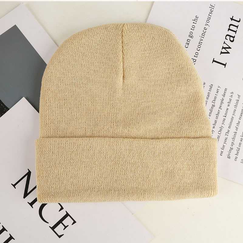 New rolled edge cold cap acrylic knitted cap beanie cap light plate solid color multi-color wool hat manufacturers wholesale knitted caps