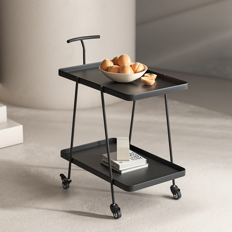 Nordic Modern Minimalist Storage Rack Small Coffee Table Minimalist Double-Layer Wheeled Handcart Movable Storage Side Table