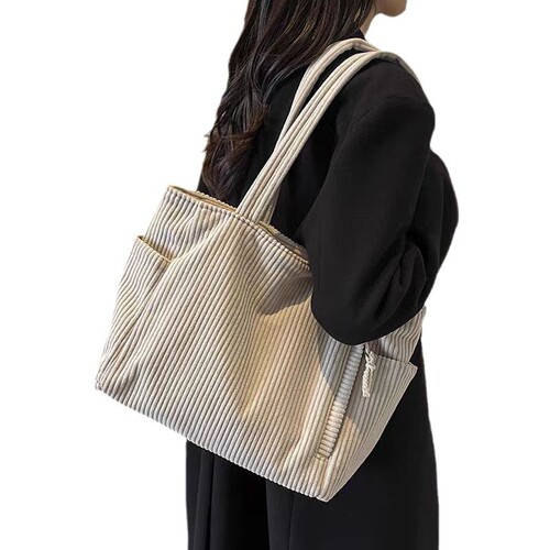 Corduroy bag for women large capacity new autumn and winter casual one-shoulder shopping bag high-end commuting toy bag