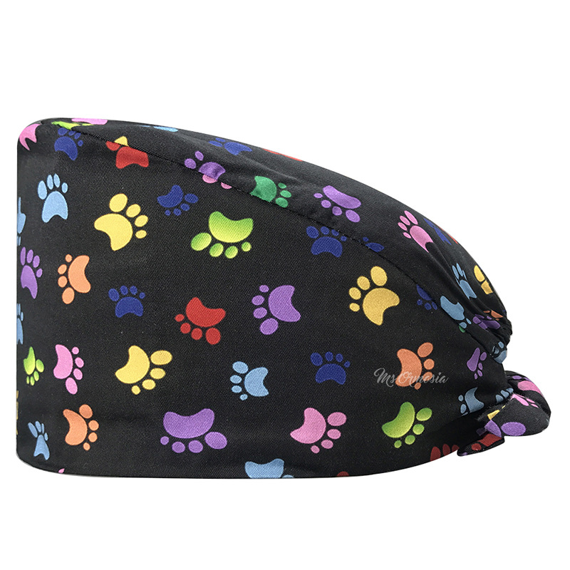 Gorro de Médico de Algodón Puro Estampado para Comercio Exterior, con Correa Ajustable con Botones, Absorbente de Sudor, Gorro de Dibujos Animados para Estudio, Gorro de Enfermera de UCI