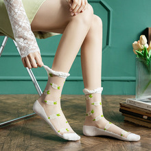 玻璃丝袜女夏季超薄款花朵透明卡丝袜ins韩版甜美格子水晶凉鞋袜