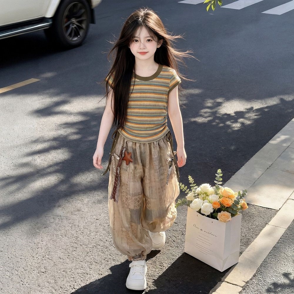 2026 New Style Stylish Korean-Style Summer Set for Girls - Thin Pants, Fashionable Two-Piece Summer Outfit