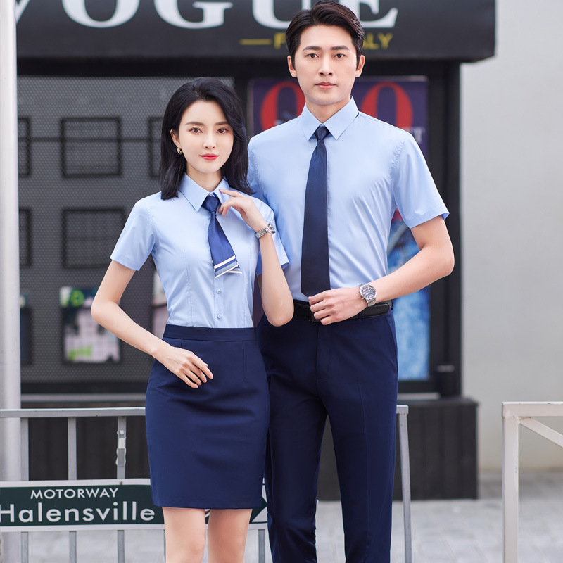 Spring and Summer New Bamboo Fiber Blue Shirt Slim-fit Non-ironing Business Dress Business Wear Work Clothes for Men and Women