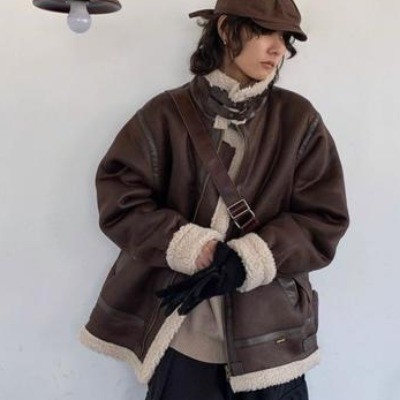 American Autumn and Winter 2023 Lamb Plush Jacket for Girls Trendy Brand Loose High-End Design Motorcycle Jacket Trendy