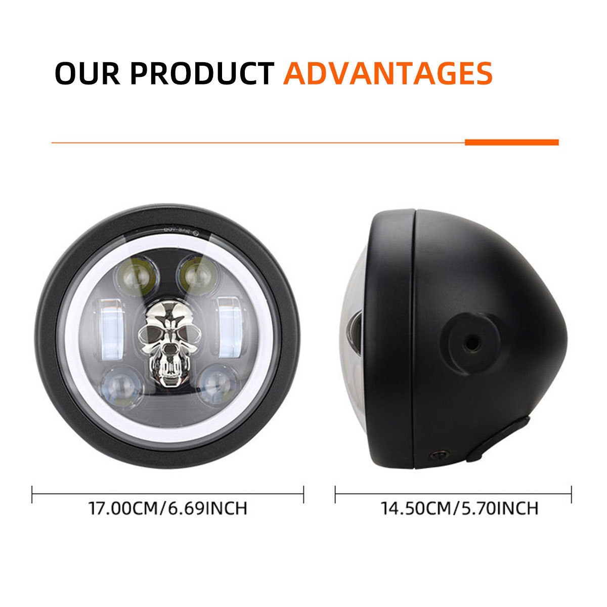 High-Brightness Motorcycle Led Headlight Spotlight, White and Yellow Dual-Color Retro Style Daytime Running Headlight, Harley Led Headlight