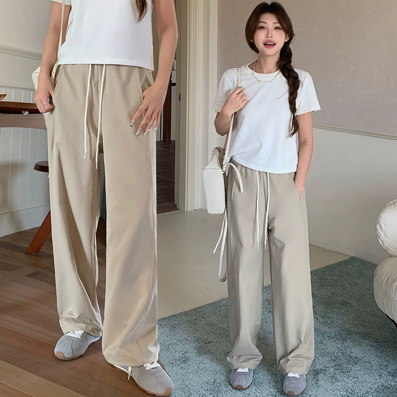 Comfortable autumn fitted casual trousers, American style, loose straight fit, drawstring, elastic waist