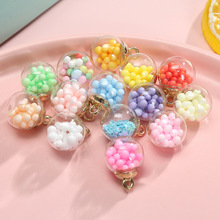 厂家供应圆球吊坠diy玻璃水晶球闪粉彩色五角星配件书签耳饰配件