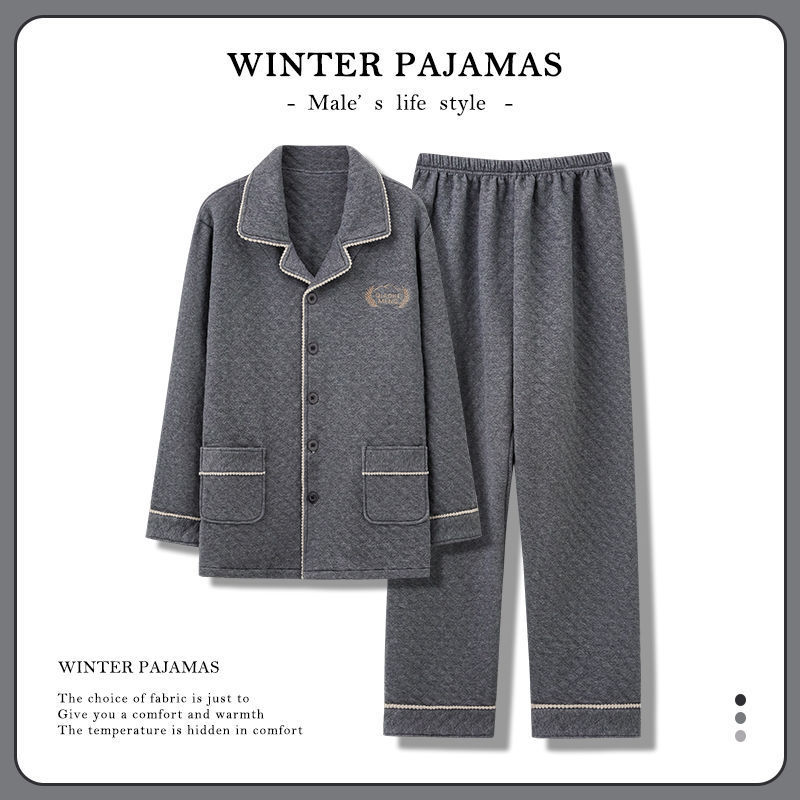 Pijamas de los hombres 100% invierno acolchado sándwich 2023 nuevo espesado Otoño e Invierno casual desgaste del hogar