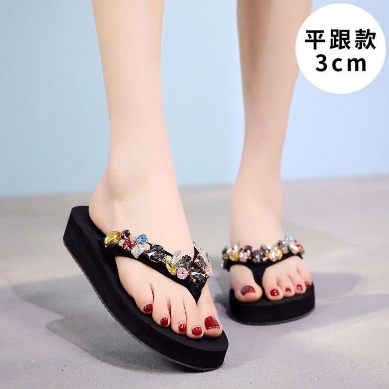 High-heeled thick-soled slippers for women, summer 2026 new model, trendy sandals with rhinestones, fashionable women's outdoor flip-flops High-heeled thick-soled slippers for women, summer 2026 new model, trendy sandals with rhinestones, fashionable women's outdoor flip-flops