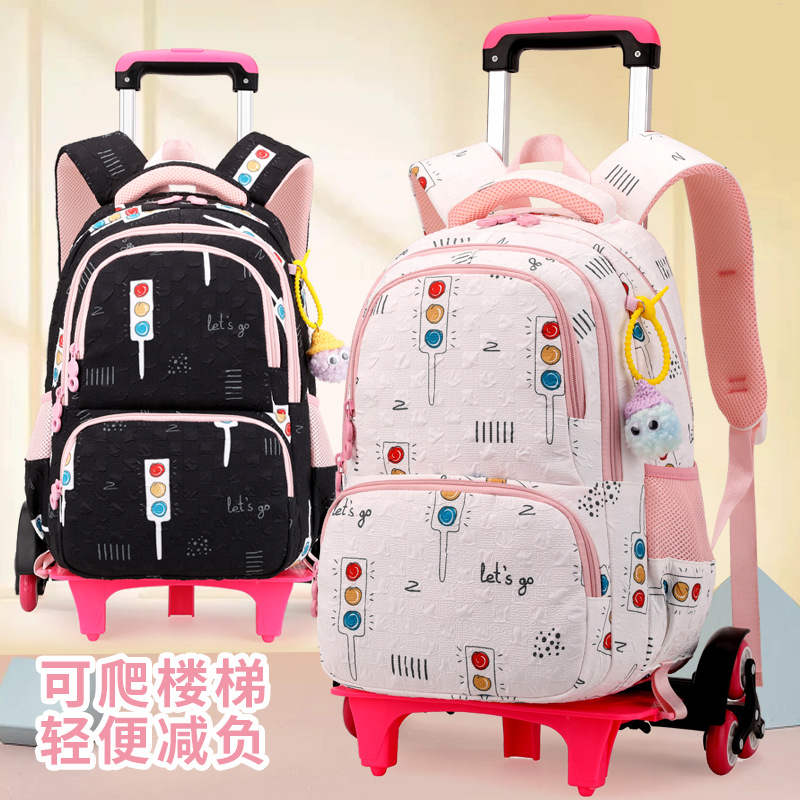 Mochila escolar con ruedas de gran capacidad con dibujos animados de pez natural para niñas de primer grado de primaria, niños de dos y tres años