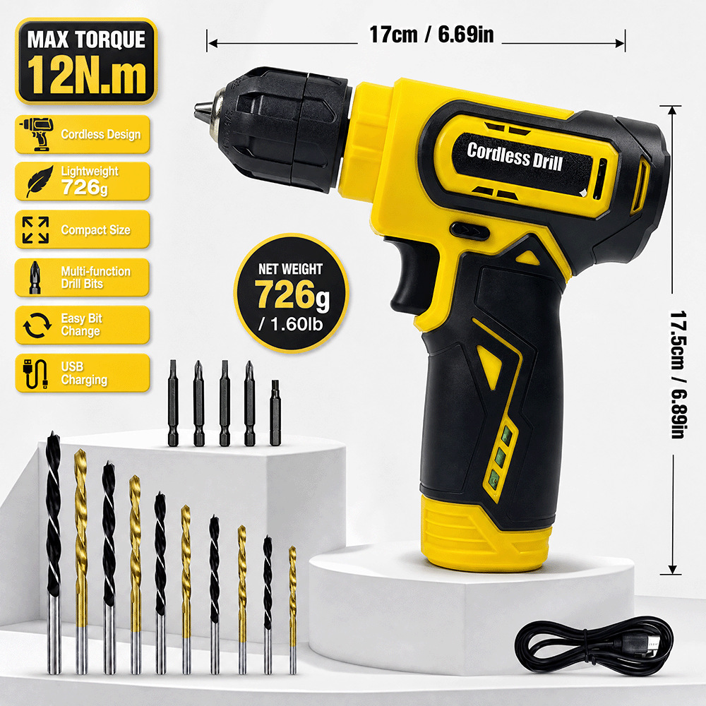 Industrial-Grade Home Multi-Function 8V Cordless Hand Drill Rechargeable Electric Screwdriver Set Woodworking DIY Hand Drill