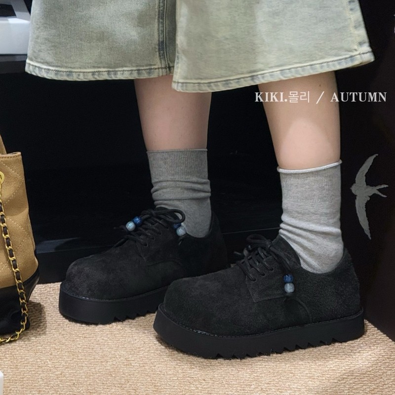 复古森系串珠系带厚底单鞋女2025秋季新款百搭休闲潮流丑萌乐福鞋|undefined