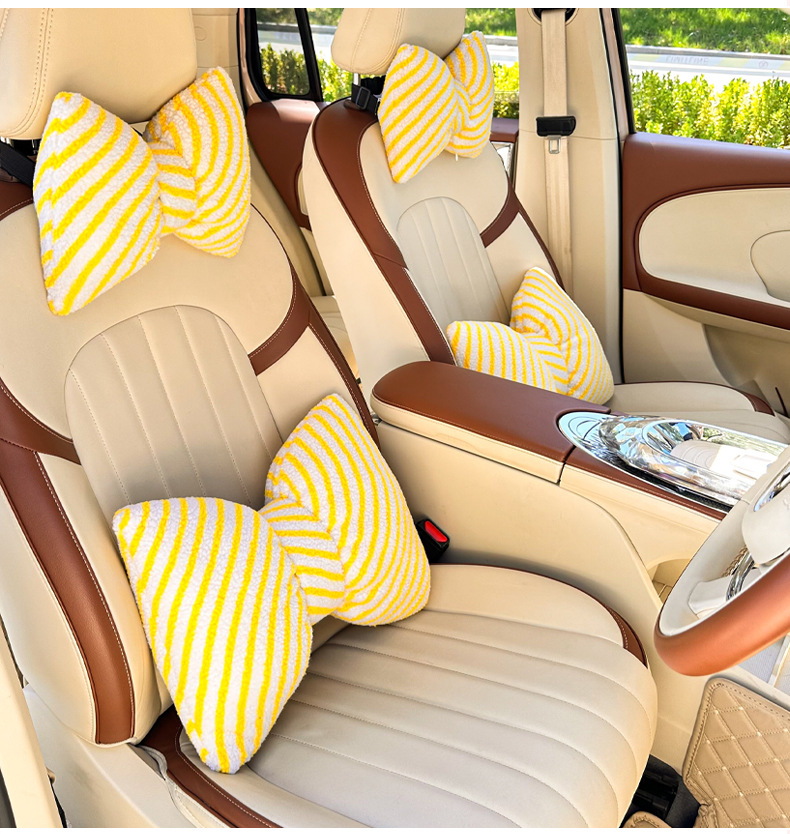 2026 New Car Accessories: Moon Velvet Striped Headrest and Lumbar Support, Yellow Headrest and Lumbar Support