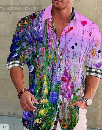 2023 Европейская и американская мужская повседневная мужская рубашка с длинным рукавом с 3D-цифровой печатью трансграничная Amazon трансграничная поколение волос