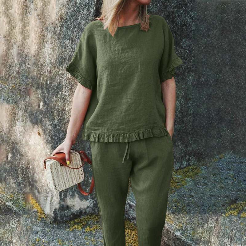 Daily Women's Casual Solid Color Linen Pants Sets Pants Sets display picture 8