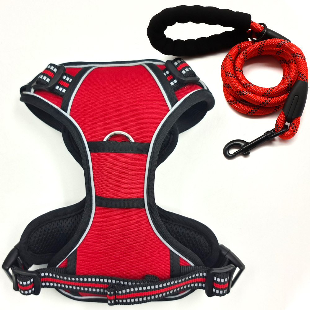Pecho de mascota espalda reflectante cómodo a prueba de explosiones mango vertical pecho trasero traje de tracción perro caminando con mango chaleco de doble capa