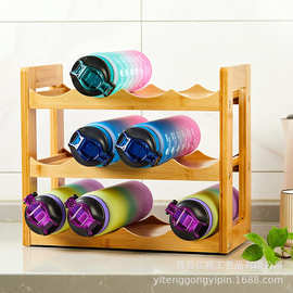 竹木水瓶收纳架厨房食品柜水瓶储物架家用杯子酒瓶架3层置物架