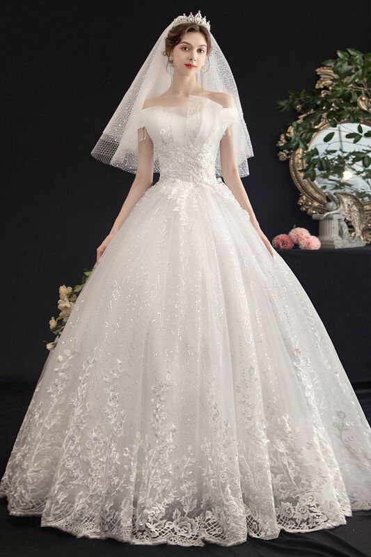 Main Wedding Dress 2025 New Style Bride Forest Style Simple One-Shoulder Slimming French Starry Sky Dreamy Super Fairy Floor-Length Gauze