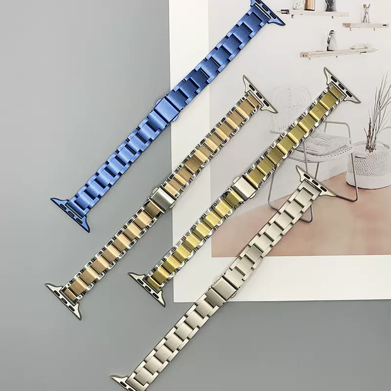 适用iwatch苹果中砂三珠小蛮腰不锈钢手表带applewatch苹果手表带