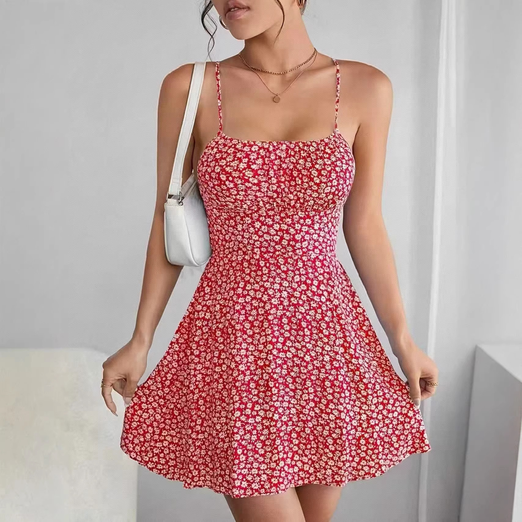 Women's Sexy Backless Floral Print Halter Dress – High Waist Slimming Casual Summer Gown_ecoleips.com