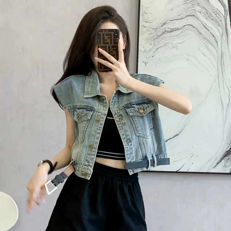 Short denim summer vest, jacket, tank top