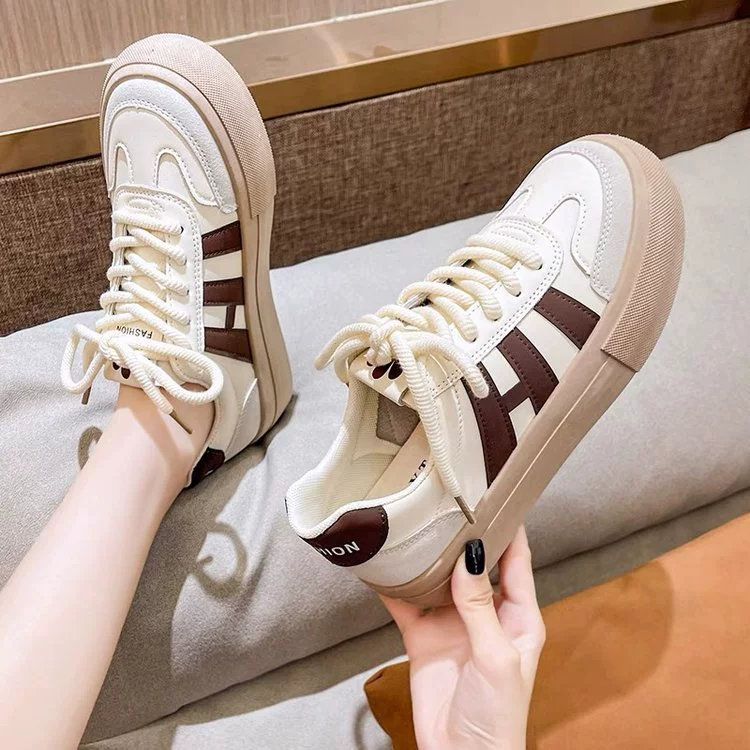 Low-Top Platform Sneakers (Tide), White with Colored Stripes, EU 35–40