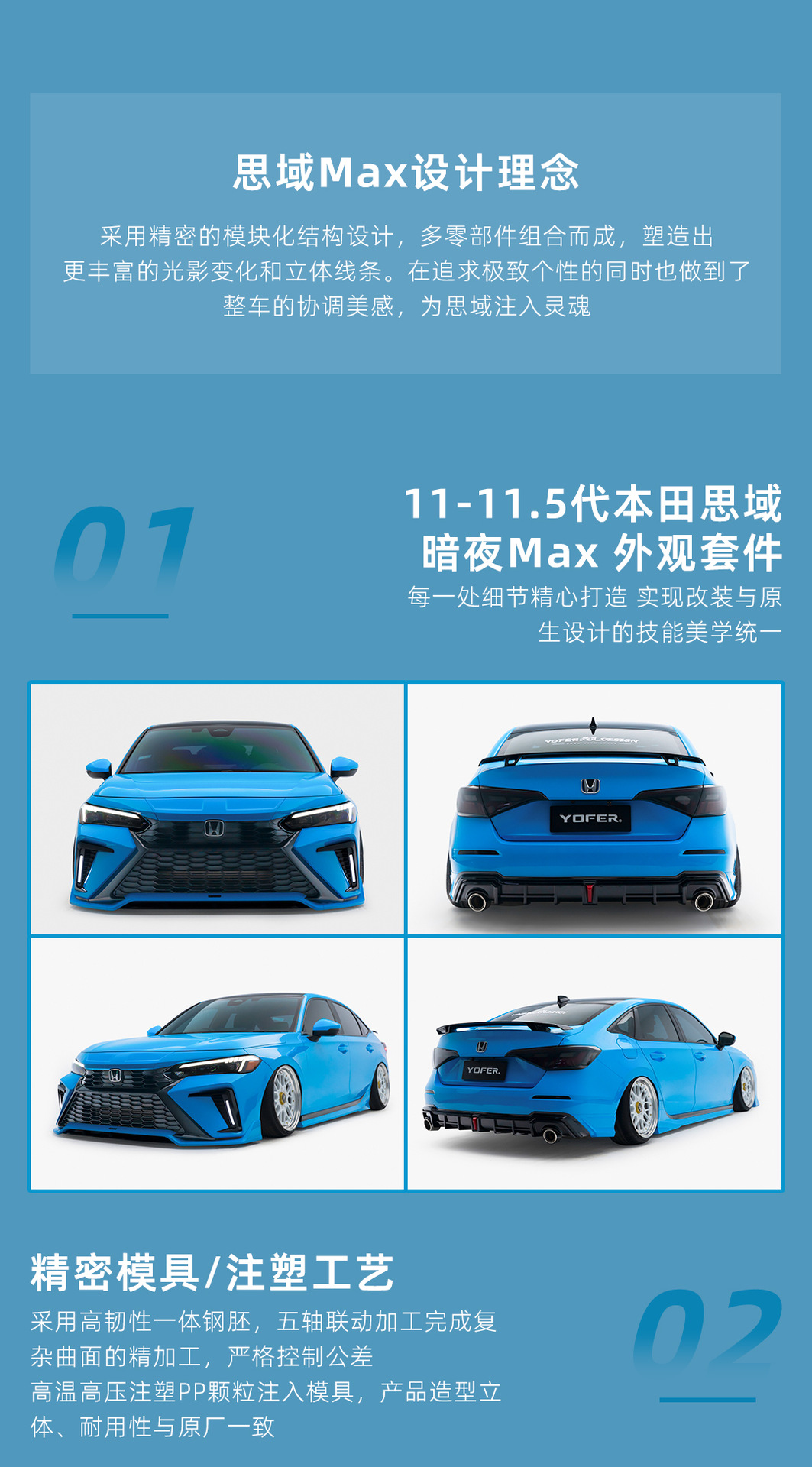 YOFER [Suitable for 11/11.5 generation Civic] Dark Night Max modification kit: front bumper, rear spoiler, side skirts