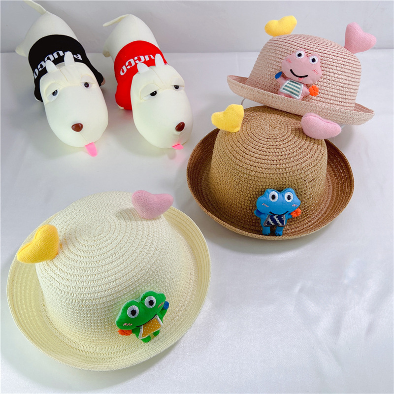 Children's Hat Spring And Summer Fisherman Straw Hat Heart Frog Hat display picture 1