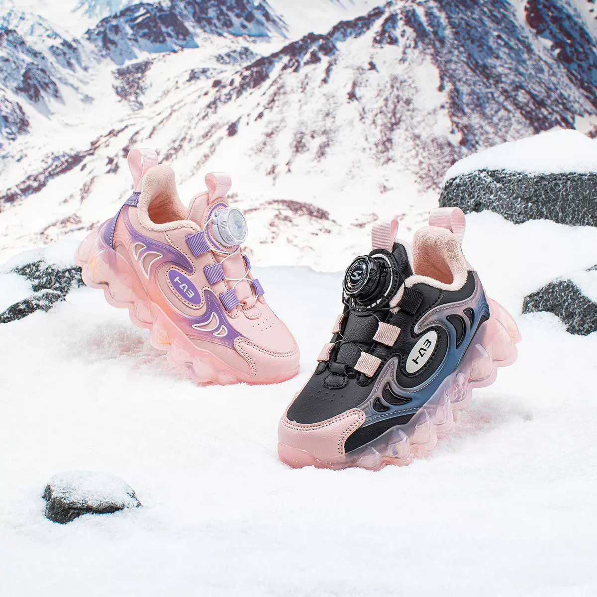 哈比熊二棉旋转扣运动鞋冬季款女童加绒休闲鞋保暖跑步鞋一件代发