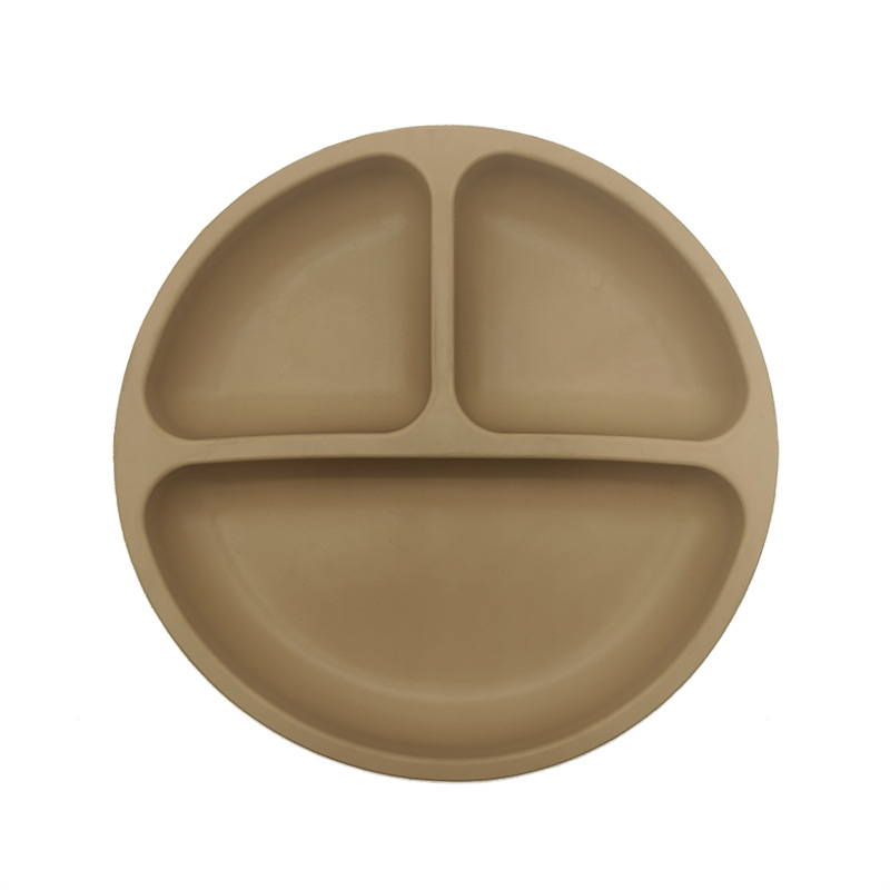 Silicona bebé cena placa redonda cara sonriente vajilla de silicona de los niños plato de cena de silicona suplemento de alimentos para bebés plato de cena del compartimiento