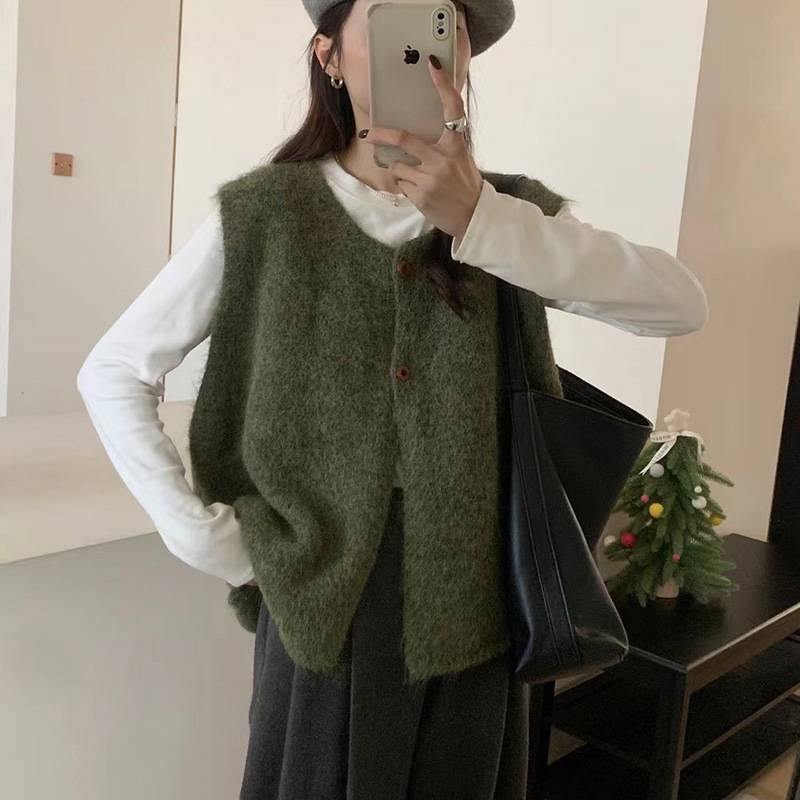Coreano simple suéter universal chaleco de mujer 2025 otoño invierno nuevo suelto plegado chaleco de punto temperamento viaje image 8
