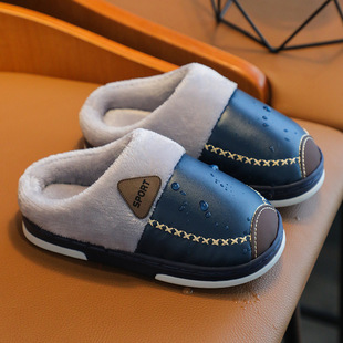 Children's cotton slippers Parent -child, male and female babies, large, medium PU waterproof parent -child indoor home warmth, soft bottom non -slip