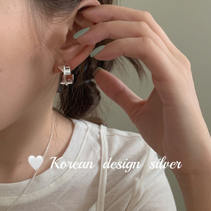 韓國ins風飾品 S925純銀弧形不對稱寬版耳環 小眾設計高級感耳釘