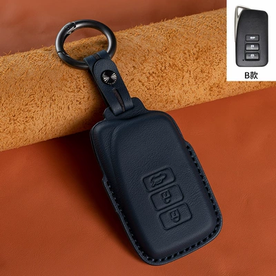 Car key bag – genuine leather - type-b-blue-3-keys